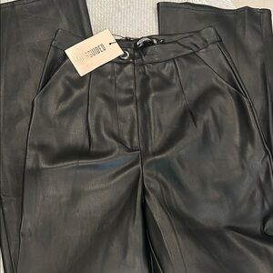 Missguided Black Leather Straight Leg Trousers
